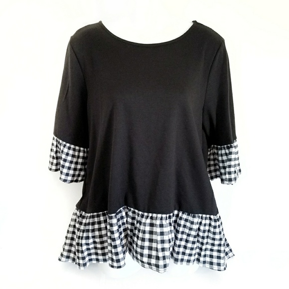 Pleione Tops - NWT Pleione black checkered ruffle top Medium